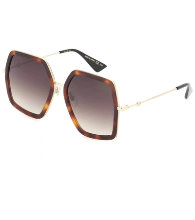 Shop Gucci Oversize Square-frame Metal Sunglasses