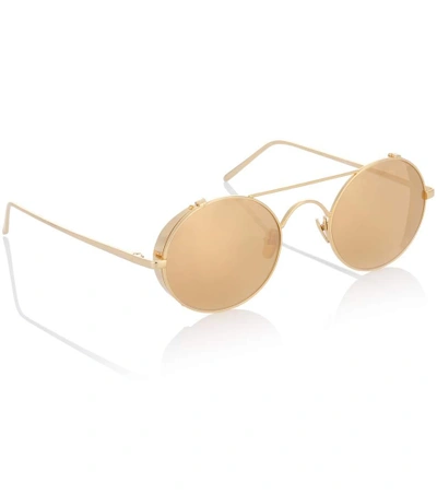 Shop Linda Farrow 427 C1 Oval Sunglasses In Yellow Gold