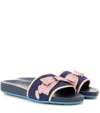 Fendi Knit Bow-tie Slide Sandal In Blue