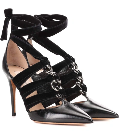 Shop Valentino - Leather And Velvet Pumps In Black