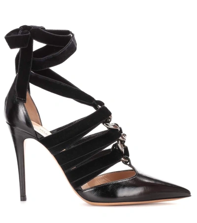 Shop Valentino - Leather And Velvet Pumps In Black