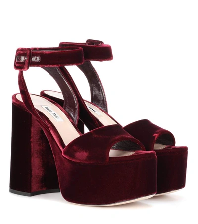 Shop Miu Miu Velvet Platform Sandals In Red
