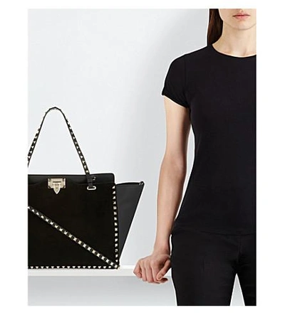 Shop Valentino Rockstud Suede And Leather Tote In Black