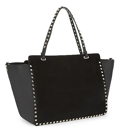 Shop Valentino Rockstud Suede And Leather Tote In Black