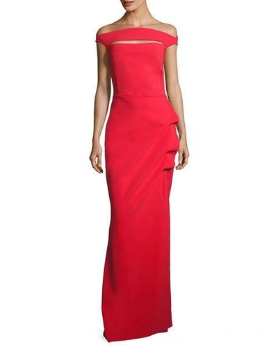 Shop La Petite Robe Di Chiara Boni Off-the-shoulder Jersey Gown In Red