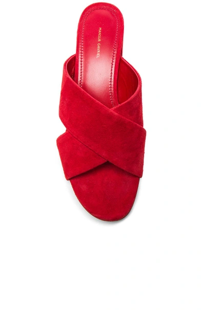 Shop Mansur Gavriel Suede X Strap Heels In Red