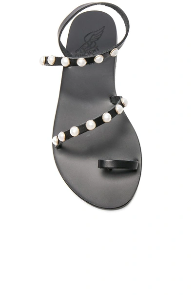 Shop Ancient Greek Sandals Apli Leather Elefthera Pearls Sandals In Black