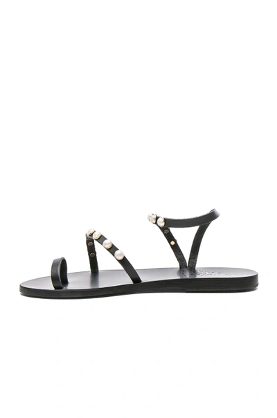 Shop Ancient Greek Sandals Apli Leather Elefthera Pearls Sandals In Black