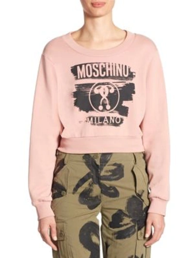 Moschino Cotton Cropped Logo Sweatshirt In Light Pink