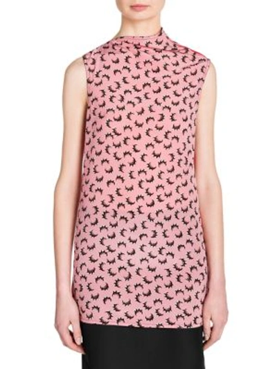 Shop Marni Silk Tunic Blouse In Pink Scroll Print