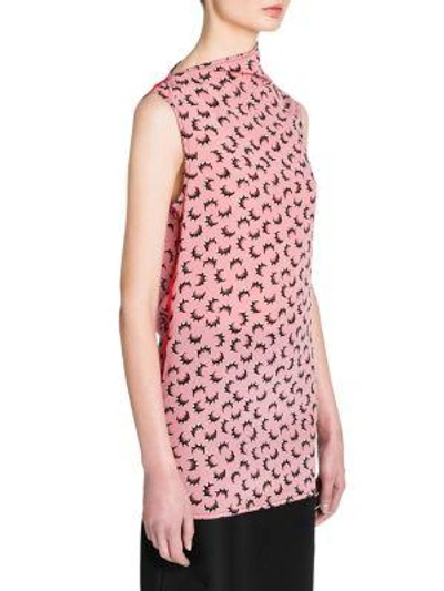 Shop Marni Silk Tunic Blouse In Pink Scroll Print