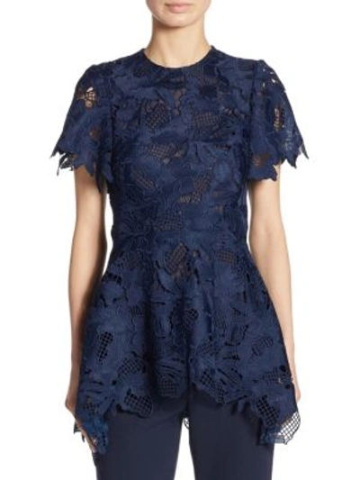 Lela Rose Leaf Guipure Lace Top In Navy
