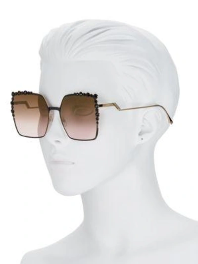 Shop Fendi 60mm Embellished Square Sunglasses In Black