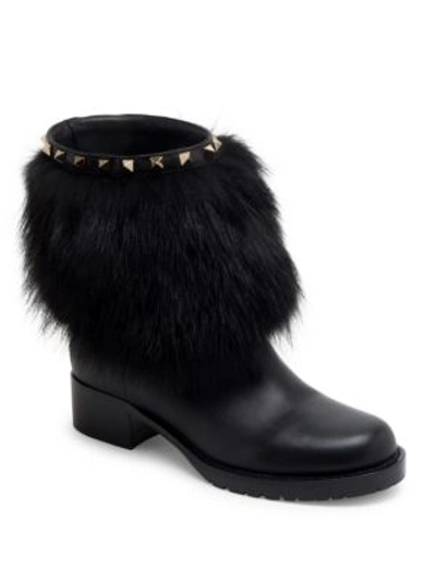 Shop Valentino Fur & Leather Winter Boots In Black