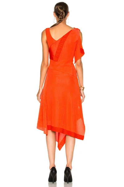 Shop Victoria Beckham Double Face Shine Patchwork Dress In Orange,red