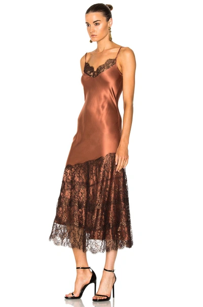 Shop Johanna Ortiz La Maria Silk Charmeuse Embroidered Dress In Bronce In Brown,metallics,neutrals