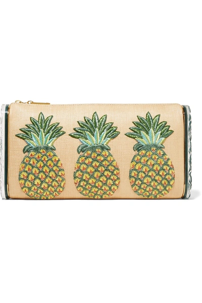 Edie Parker Jumbo Lara Pineapple Embroidered Raffia And Acrylic Box Clutch