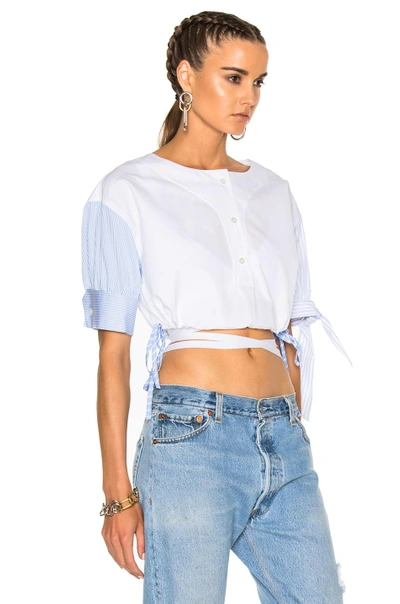 Shop Alexander Wang Short Sleeve Cropped Shirt In Blue,stripes,white