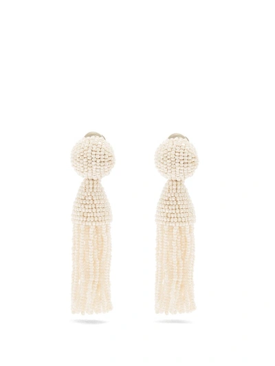 Oscar De La Renta 'classic Short' Beaded Tassel Drop Clip Earrings In Ivory