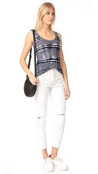 Shop Enza Costa Bold Ribbed Tank In Black Ikat Stripe