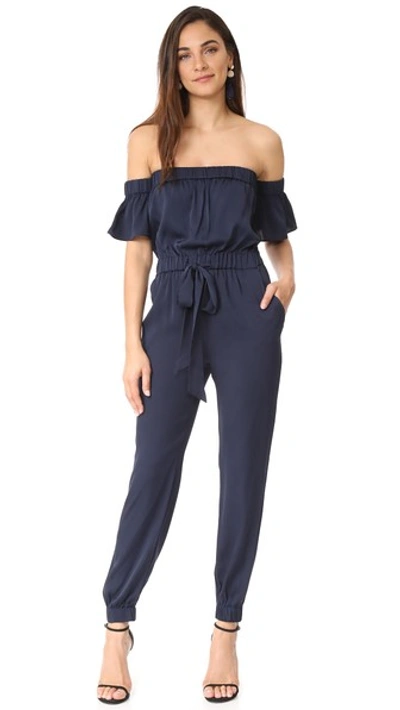 Milly Maxime Off-the-shoulder Jumpsuit In Navy