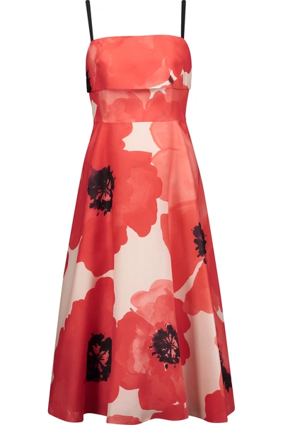 Lela Rose Floral-print Silk-crepe Midi Dress