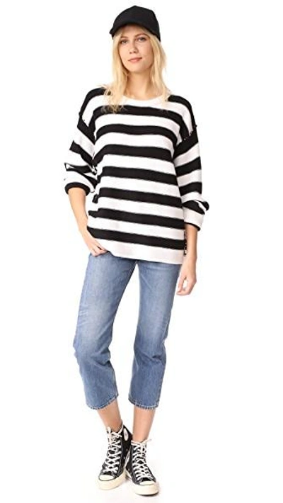 Shop Atm Anthony Thomas Melillo Oversized Sweater In Chalk/black Stripe