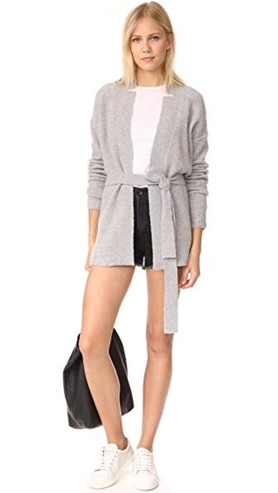 Shop Atm Anthony Thomas Melillo Belted Cardigan In Grey