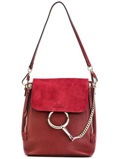 Chloé Faye Small Leather And Suede Backpack In Burgundy
