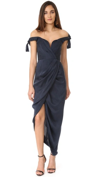 Zimmermann Winsome Drape Cocktail Midi Dress In Navy