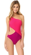 Araks Elmar One-shoulder Cutout Two-tone Swimsuit In Peony/perse