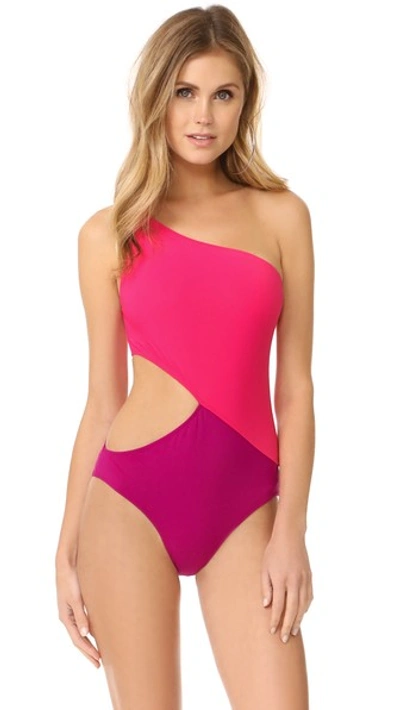 Araks Elmar One-shoulder Cutout Two-tone Swimsuit In Peony/perse