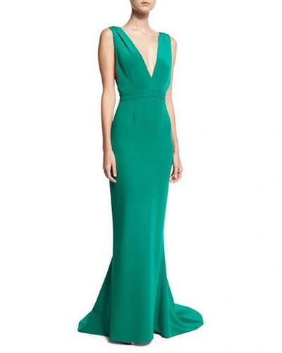 Diane Von Furstenberg Sleeveless Deep V Tailored Gown In Green