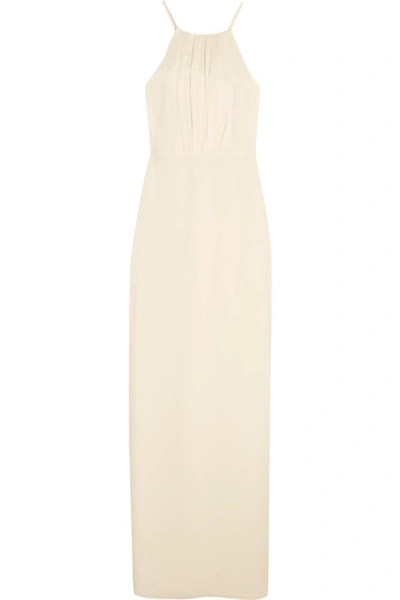 Halston Heritage Round Neck Gown With Flounce Back In Cream