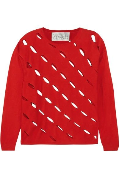Shop Victor Glemaud Cutout Cotton And Cashmere-blend Sweater In Red