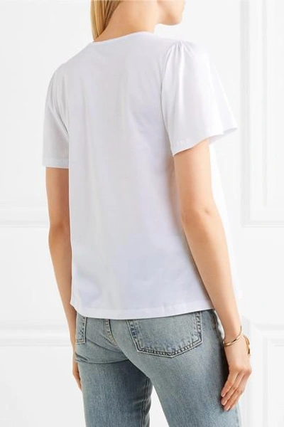 Shop Burberry Lace-paneled Cotton-jersey T-shirt