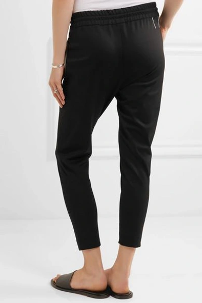 Shop Bassike Cropped Cotton-blend Jersey Track Pants In Black