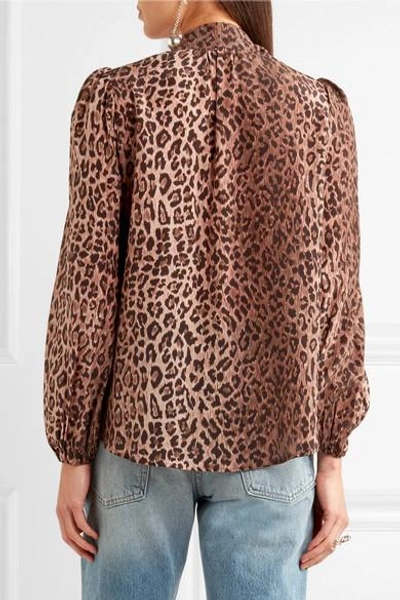 Shop Rixo London Moss Pussy-bow Leopard-print Silk-jacquard Blouse In Leopard Print