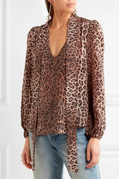 Shop Rixo London Moss Pussy-bow Leopard-print Silk-jacquard Blouse In Leopard Print