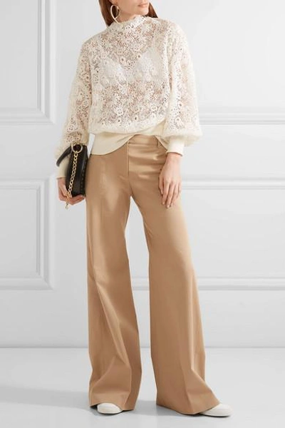 Shop Burberry Ribbed Knit-trimmed Lace Sweater In Ivory