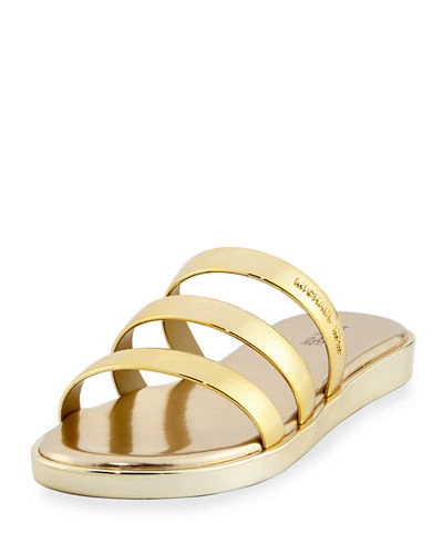 Michael Michael Kors Keko Metallic Flat Slide Sandal In Gold