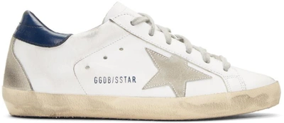 Shop Golden Goose White & Navy Superstar Sneakers