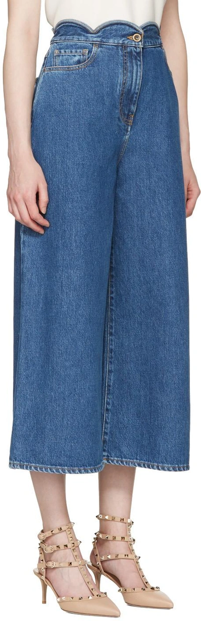 Shop Valentino Blue Wide-leg Scallop Waist Jeans