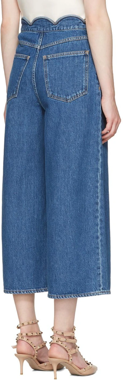 Shop Valentino Blue Wide-leg Scallop Waist Jeans