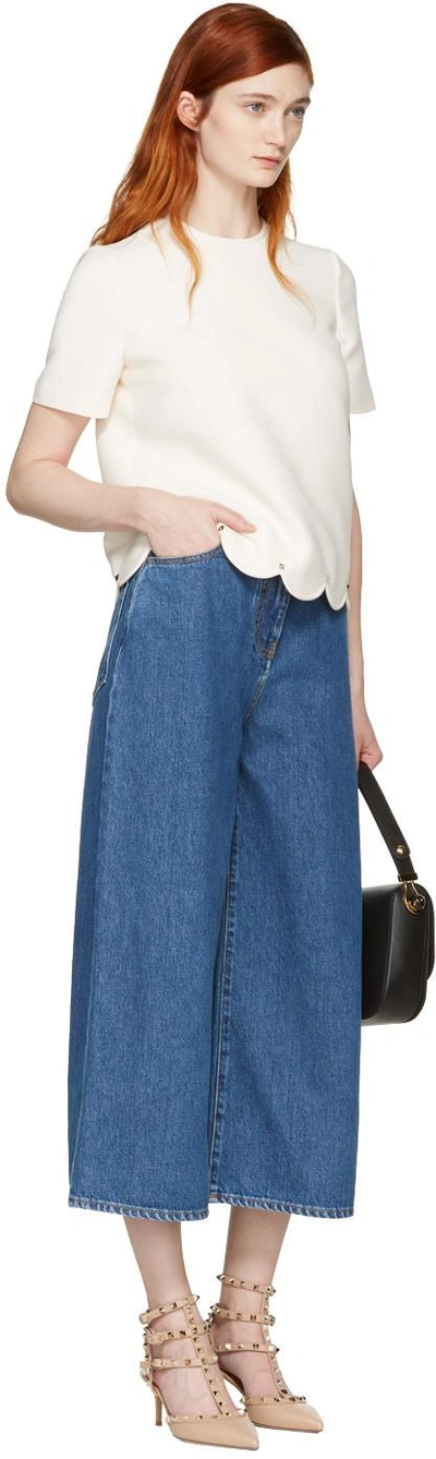 Shop Valentino Blue Wide-leg Scallop Waist Jeans