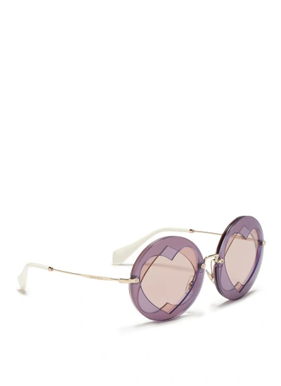 Shop Miu Miu Cutout Heart Window Round Sunglasses