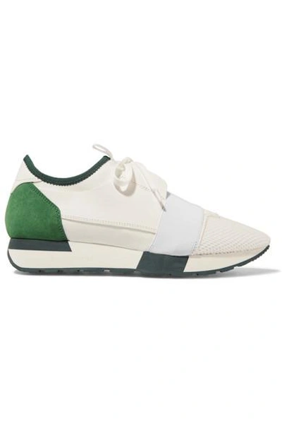 Shop Balenciaga Race Runner Leather, Mesh, Neoprene And Suede Sneakers In White