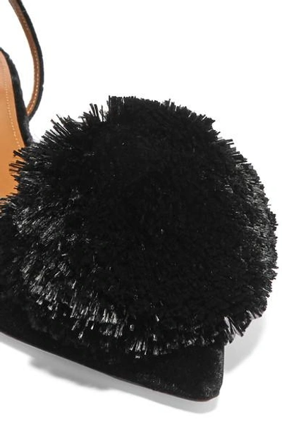 Shop Aquazzura Powder Puff Pompom-embellished Velvet Slingback Pumps In Black