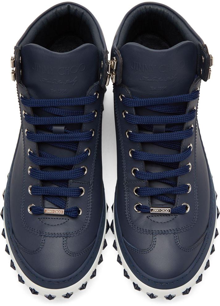 Jimmy Choo Navy Star Sole Argyle High-top Sneakers In Blue | ModeSens