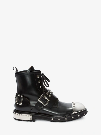 Shop Alexander Mcqueen Hobnail Metal Toe-cap Boot In Black